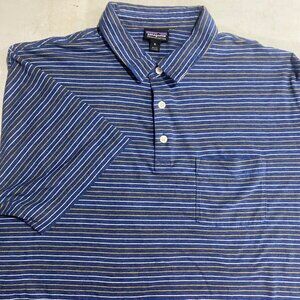 Patagonia Mens XL Organic Cotton Striped Polo Shirt Blue & Yellow Short Sleeve C